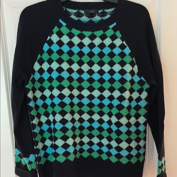 J. Crew Green and Blue Crew Neck Sweater with Argyle Pattern - Picture 1 of 5